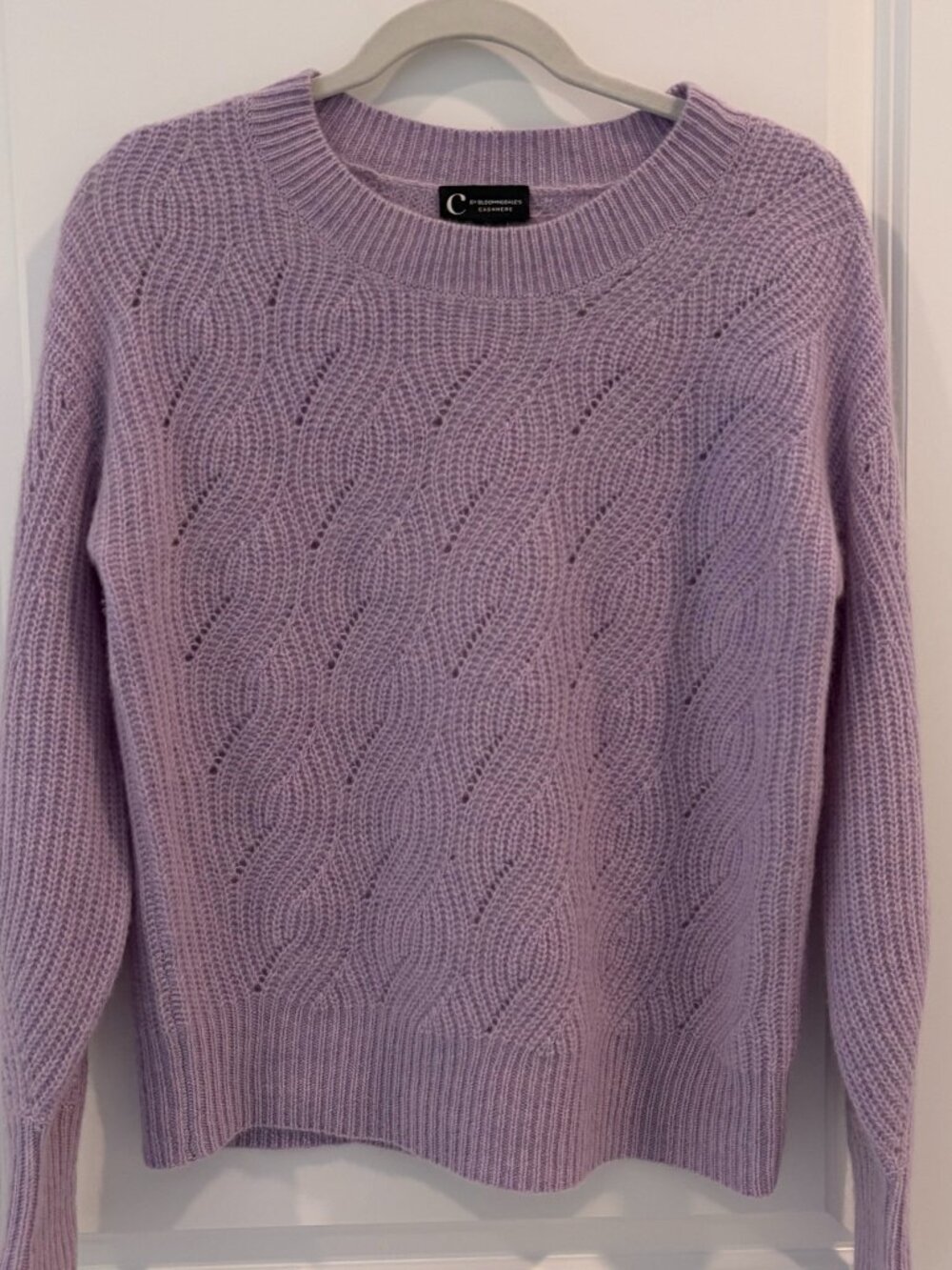 C by Bloomingdale's Pointelle Lilac Cashmere Crew Sweater Size S
